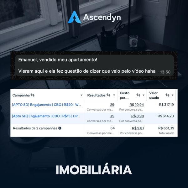 Depoimento de cliente no WhatsApp, imobiliária